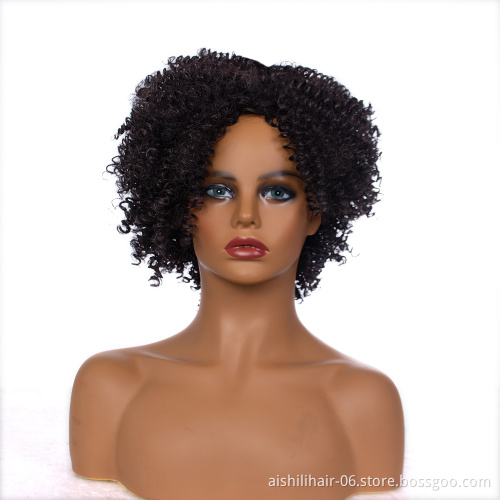 AISHILI Synthetic Hair Wigs For Black Women, Short Kinky Curly Bob Wigs No Lace Front Side Part(8Inch)